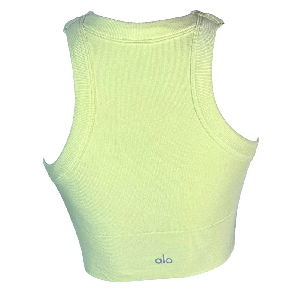 Alo Yoga Seamless Delight High Neck Bra NWT Womens Medium Sunshine Yellow Ribbed